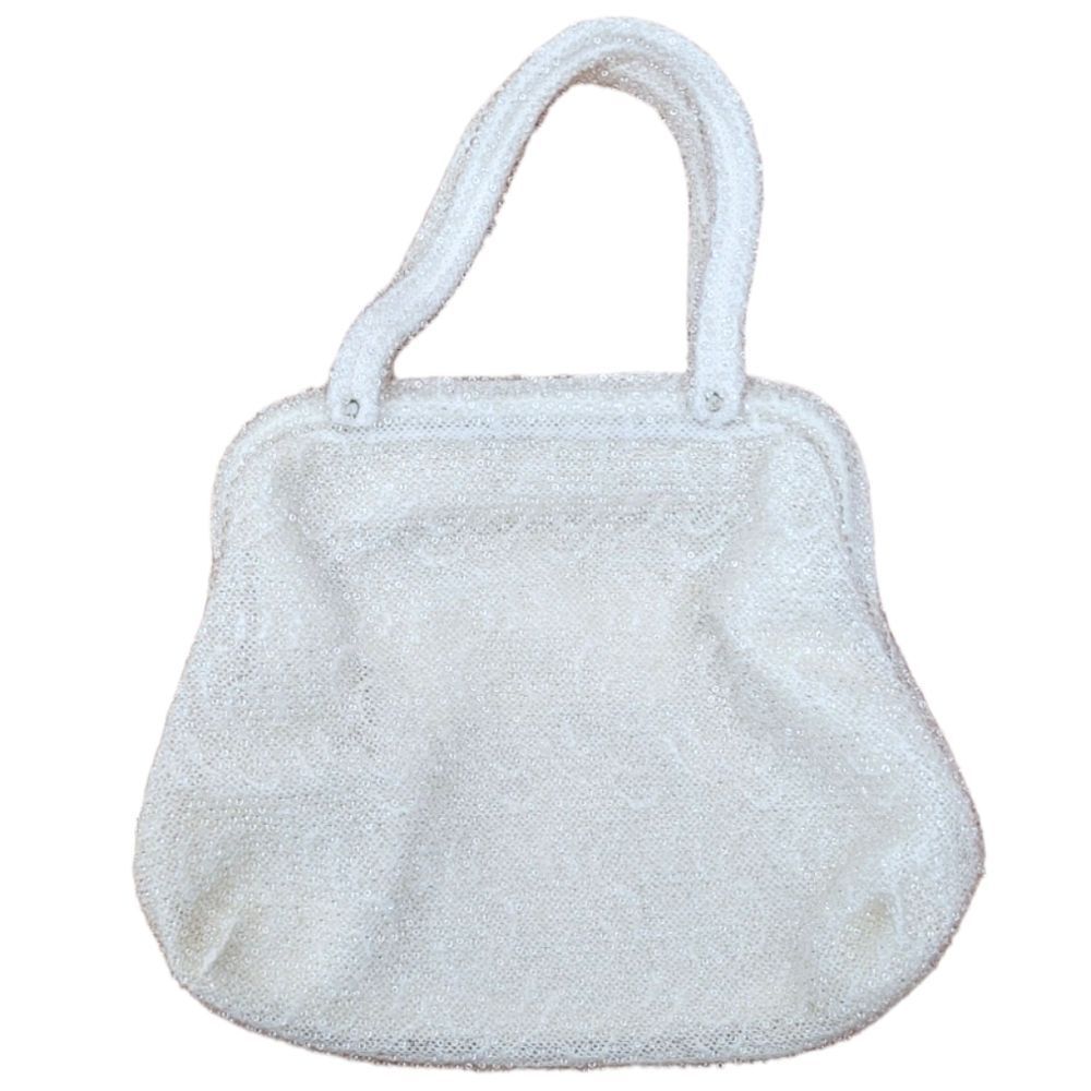 Corde Bead White Seed Bead Top Handle Purse